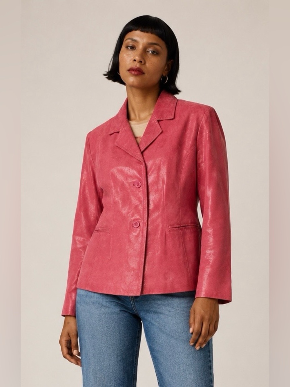 Brandon Thomas leather textured hot pink jacket.  L